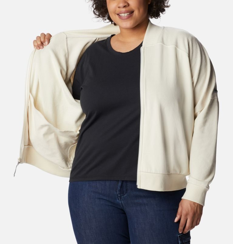 Women's Columbia Lodge French Terry Full Zip Jackets Cream | Plus Size CA-U1L3C